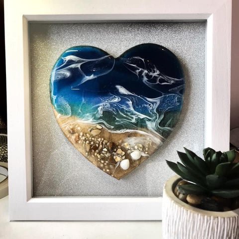Heart Shape Ocean Resin Wall Art Frame – Handmade Beach Resin Decor