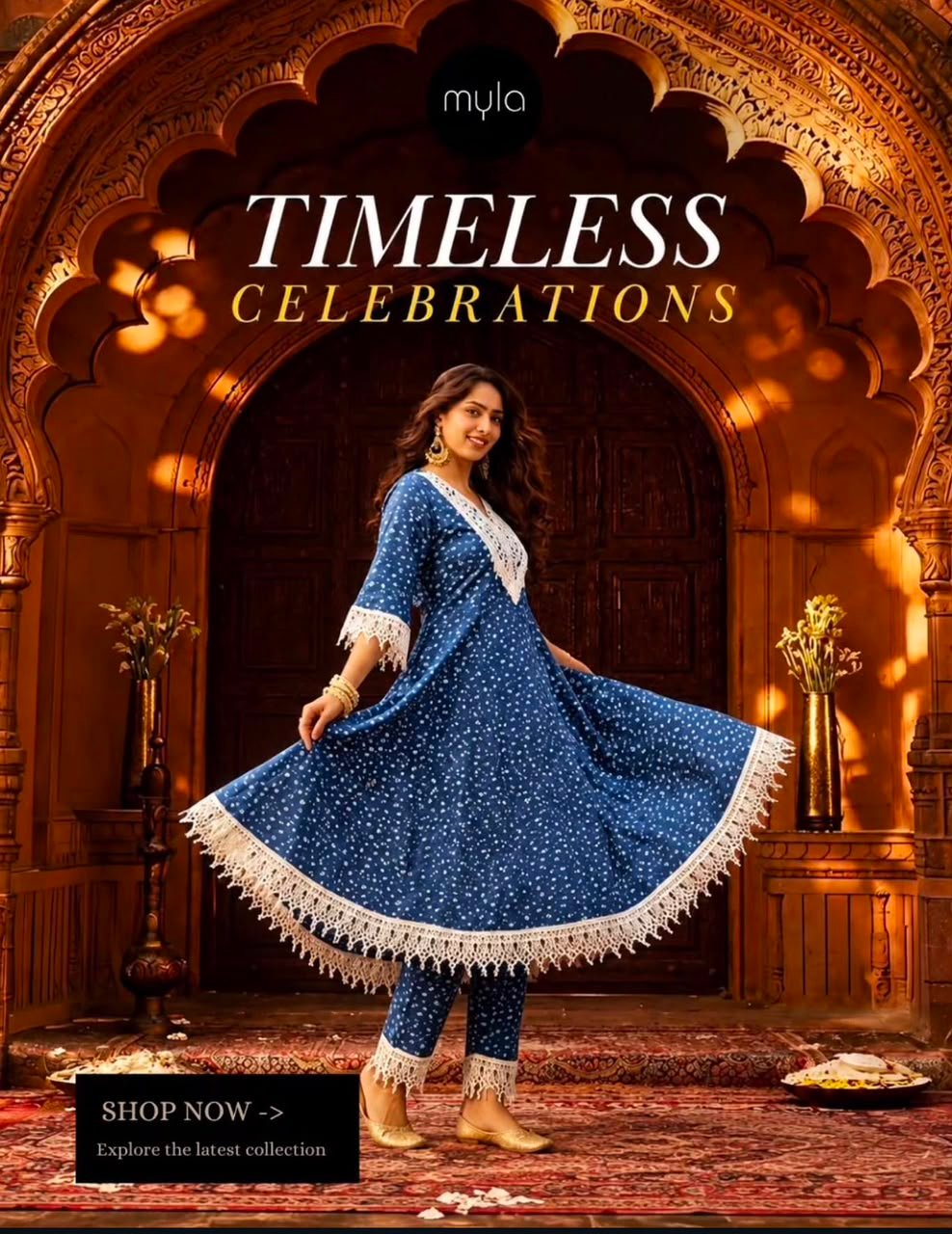 Embroidered Flared Kurta Set