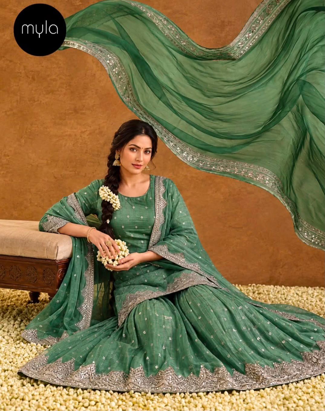 Myla Embroidered Silk Suit