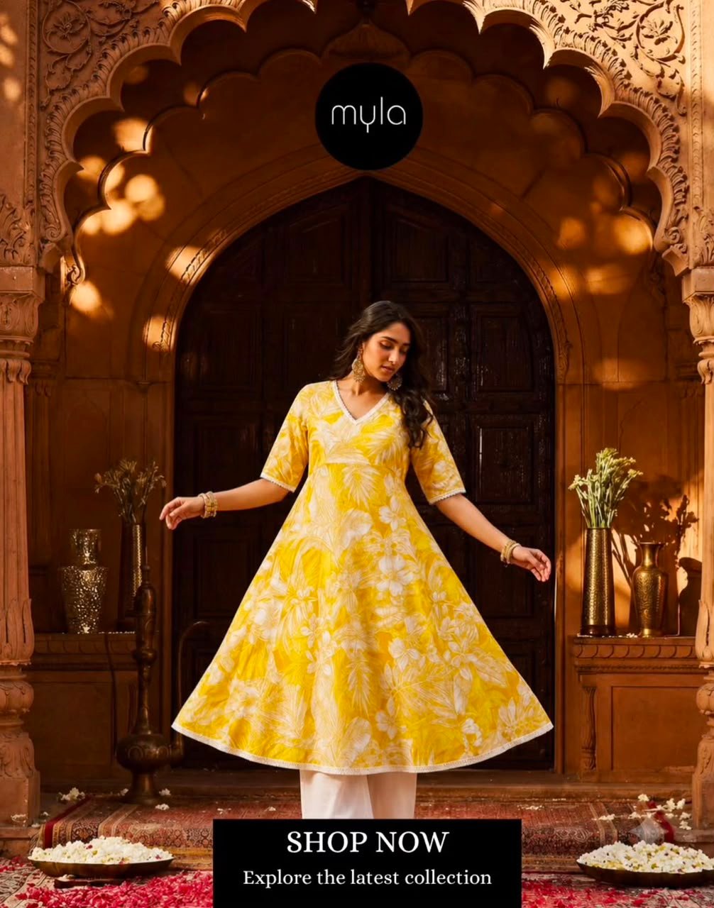 Floral Print A-Line Kurta