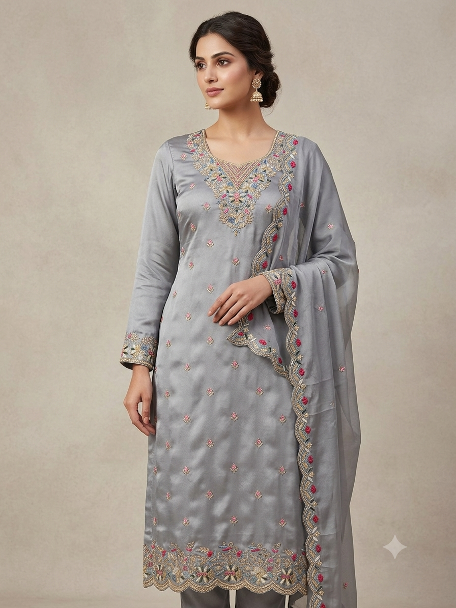 PREMIUM Embroidered Silk Kurta with Dupatta