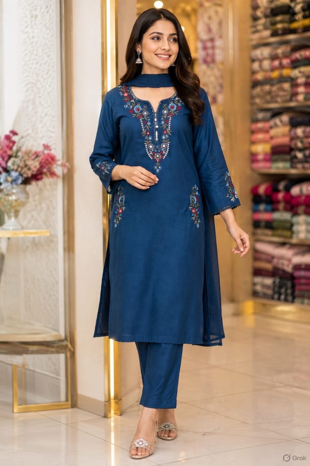Embroidered Kurta Set with Churidar