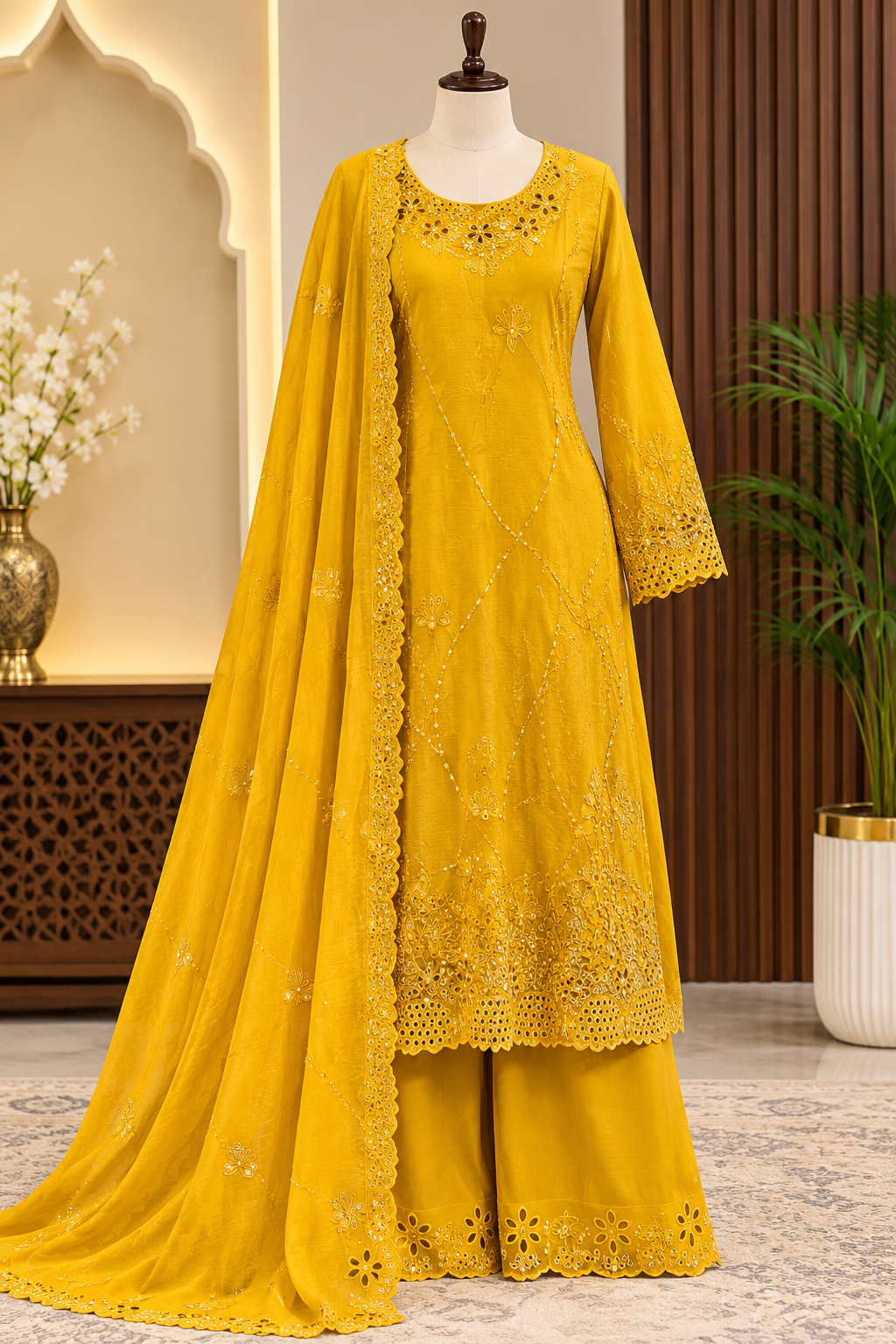 ELEGANT A-LINE PAKISTANI CUT-WORK SUIT