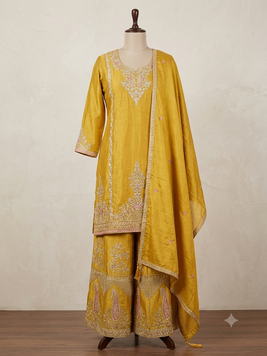 DOUBLE LAYER CREPE PARTY-WEAR DRESS