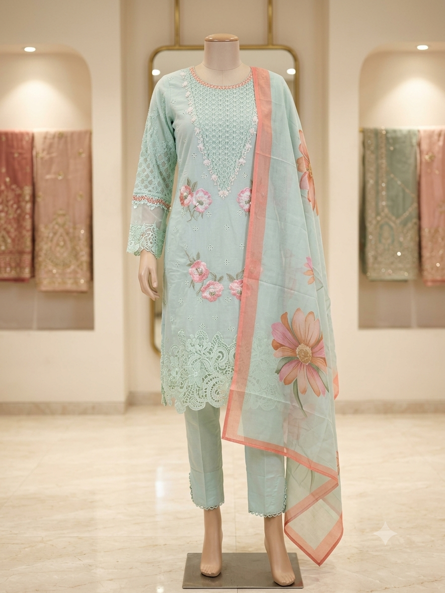 PAKISTANI Floral Embroidered Kurta Set with Dupatta