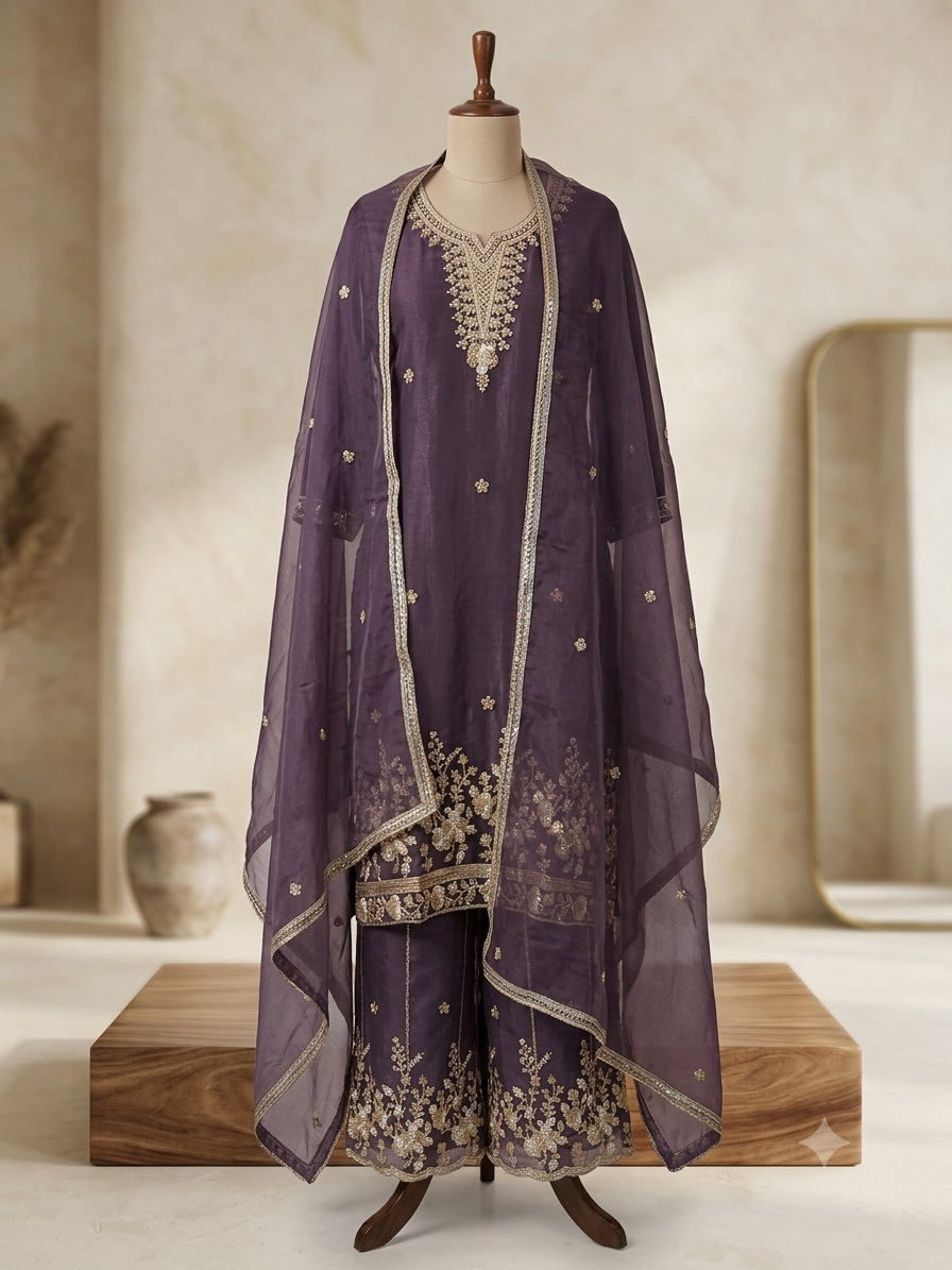 TISSUE FABRIC FLAPPER DRESS WITH HEAVY ZARI WORK
