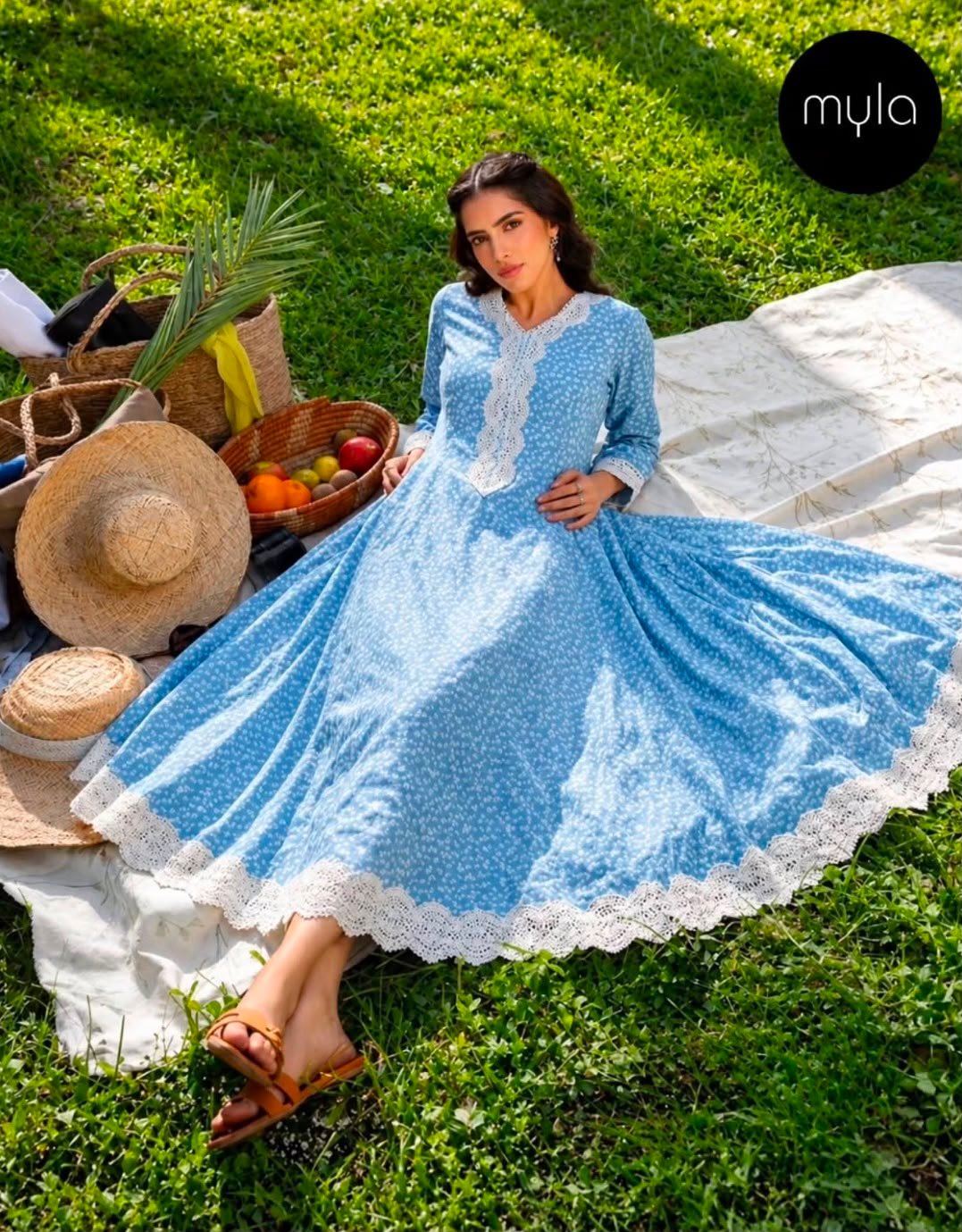 Myla Lace Trimmed Floral Print Anarkali